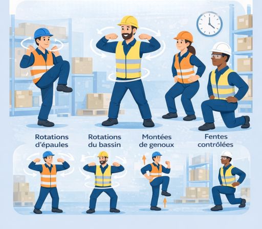 Exemple d'exercices de réveil musculaire pour du personnel de manutention