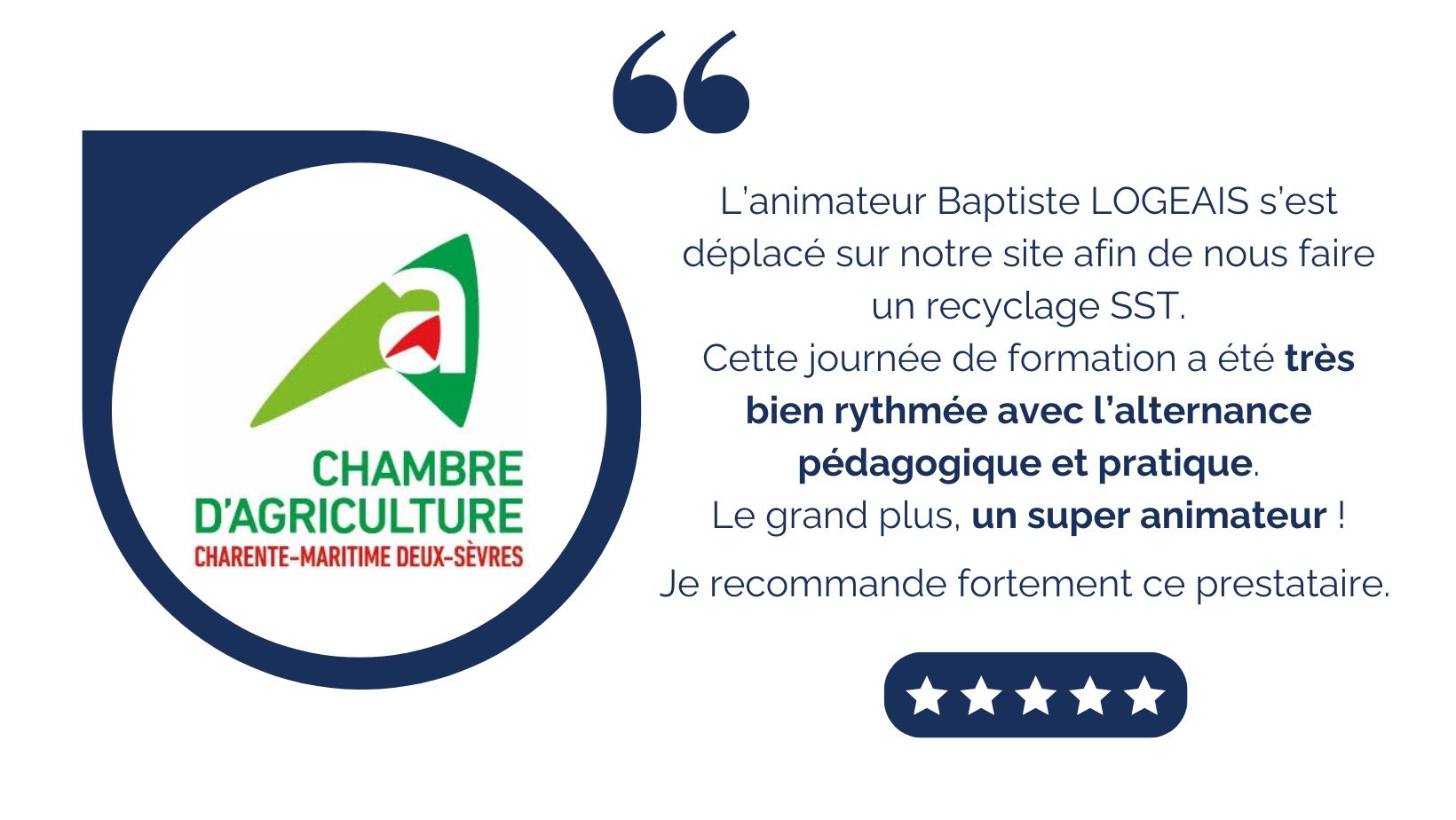 Avis client formation sécurité - Chambre d'agriculture Charente-Maritime